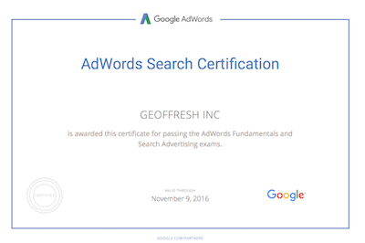 Geoffrey Pyrzynski Google Ads Search Certification