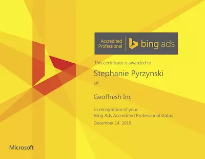 Stephanie Pyrzynski Bing Ads Certification