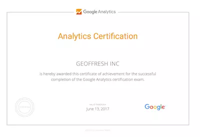 Geoffrey Pyrzynski Google Analytics Certification