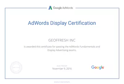 Geoffrey Pyrzynski Google Ads Display Certification