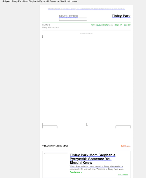 Tinley Park Patch Newsletter Screenshot
